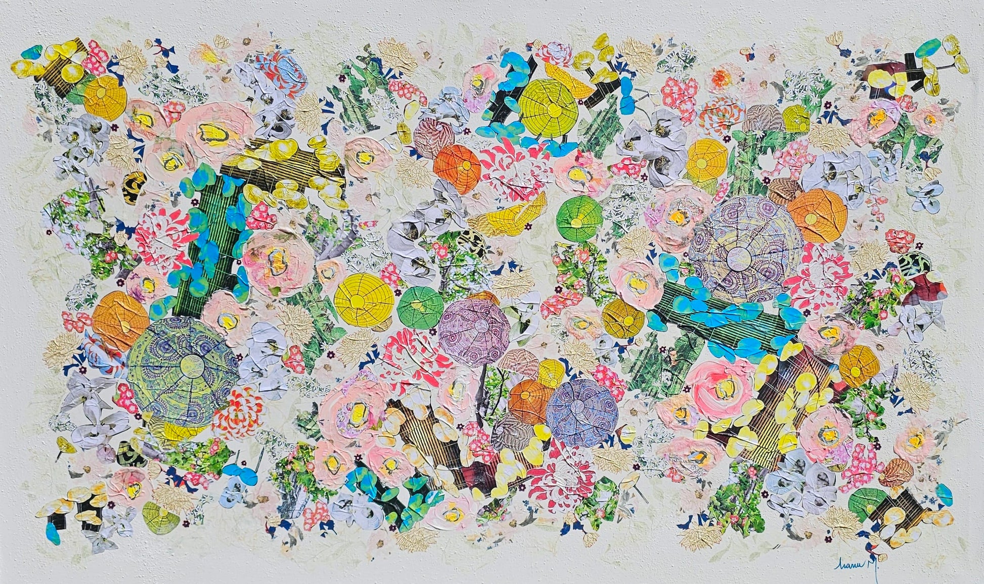 Manuela Moldovan Oeuvre original - Techniques mixtes 36x60 WALKING IN THE LANTERN GARDEN