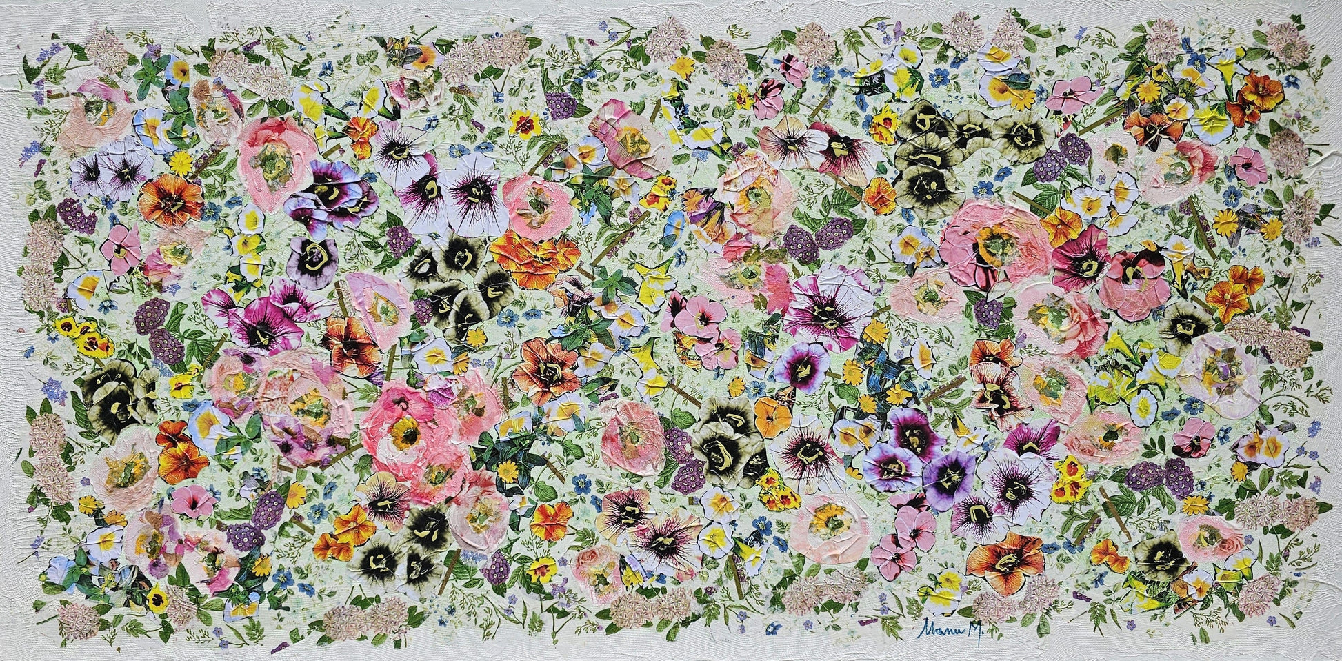 Manuela Moldovan Oeuvre original - Techniques mixtes 24x48 Walking in the Petunia Garden