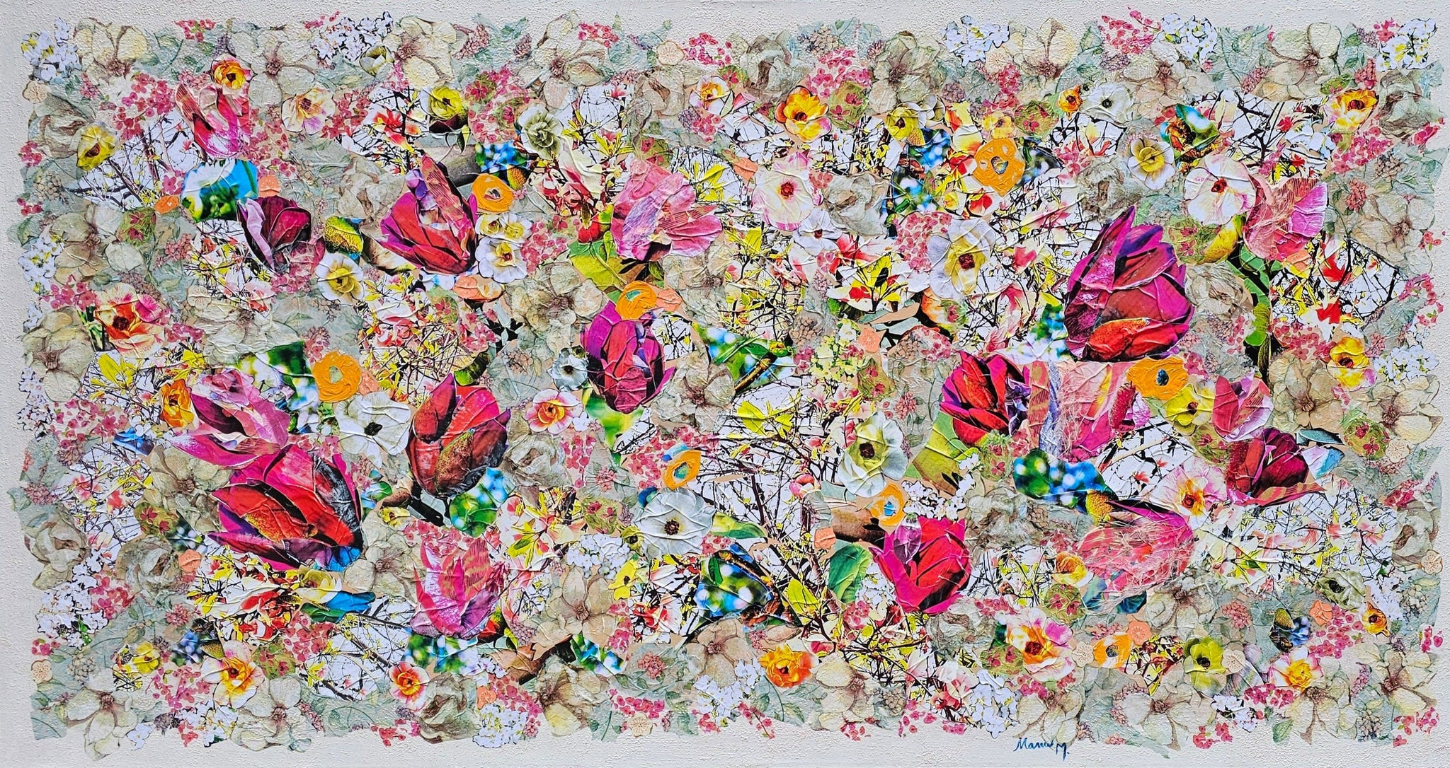 Manuela Moldovan Oeuvre original - Techniques mixtes 32x60 Walking In The Pink Magnolias Garden