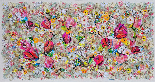 Manuela Moldovan Oeuvre original - Techniques mixtes 32x60 Walking In The Pink Magnolias Garden