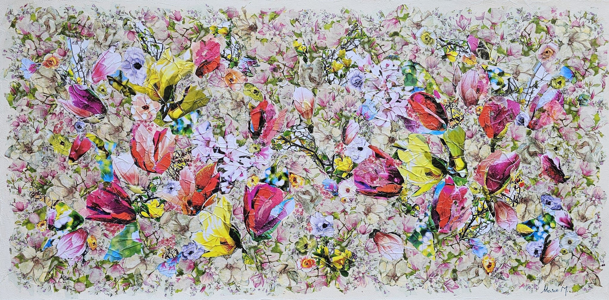 Manuela Moldovan Oeuvre original - Techniques mixtes 30x60 Walking in the Sweet Magnolias Garden