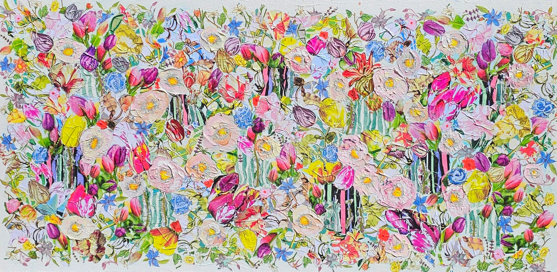 Manuela Moldovan Oeuvre original - Techniques mixtes 24x48 WALKING IN THE TULIPS GARDEN