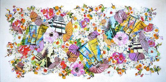Manuela Moldovan Oeuvre original - Techniques mixtes 30x60 WALKING IN THE URBAN GARDEN 1