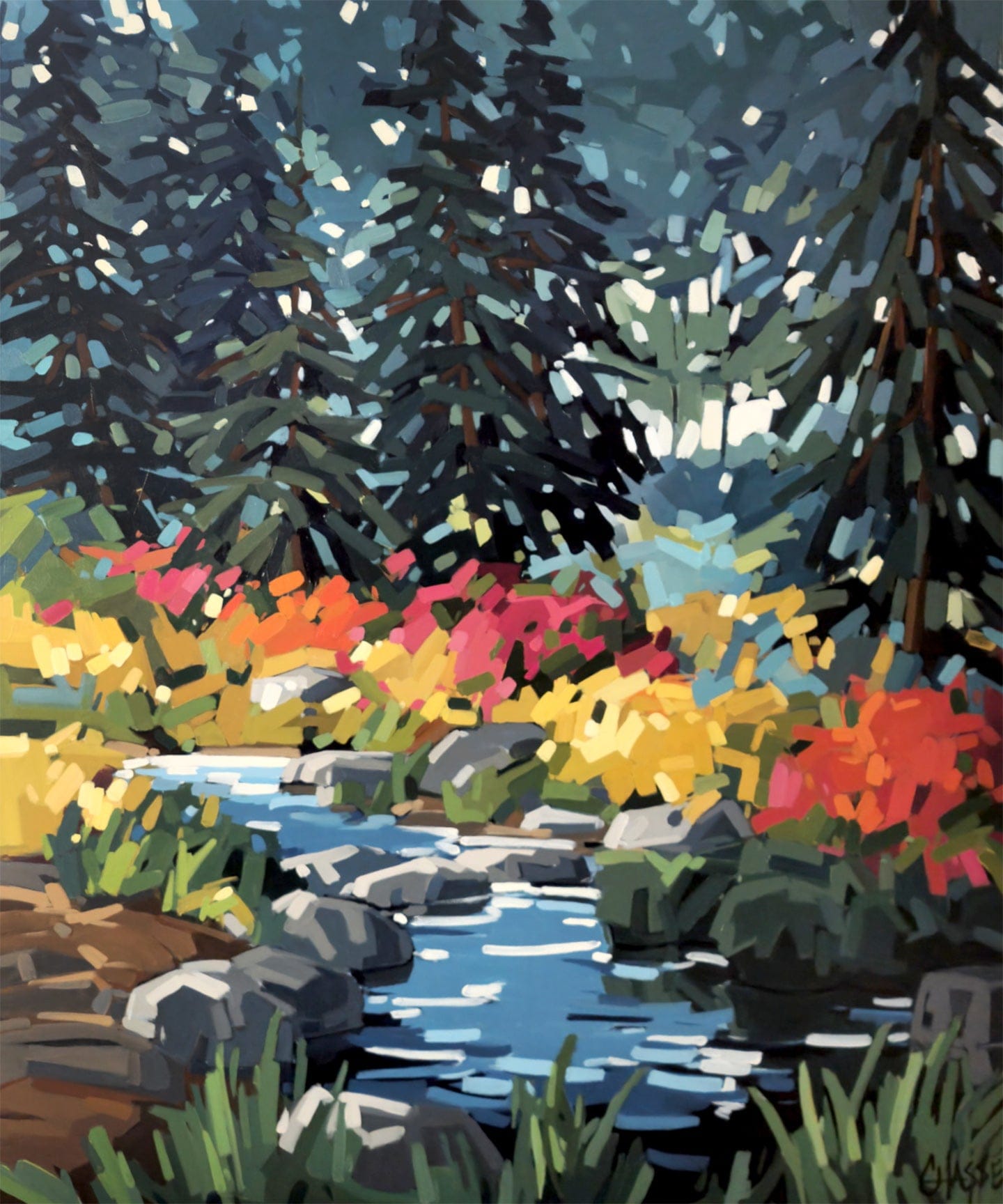 Martine Chassé Oeuvre original - Peinture 48x40 À la source de jours heureux