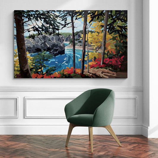 Martine Chassé Oeuvre original - Peinture 36x60 Chance Cove Coastal Trail, Terre-Neuve