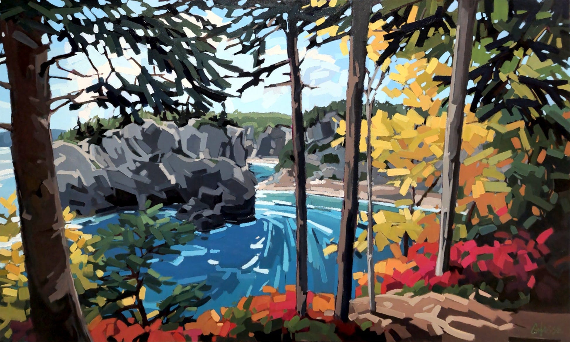 Martine Chassé Oeuvre original - Peinture 36x60 Chance Cove Coastal Trail, Terre-Neuve