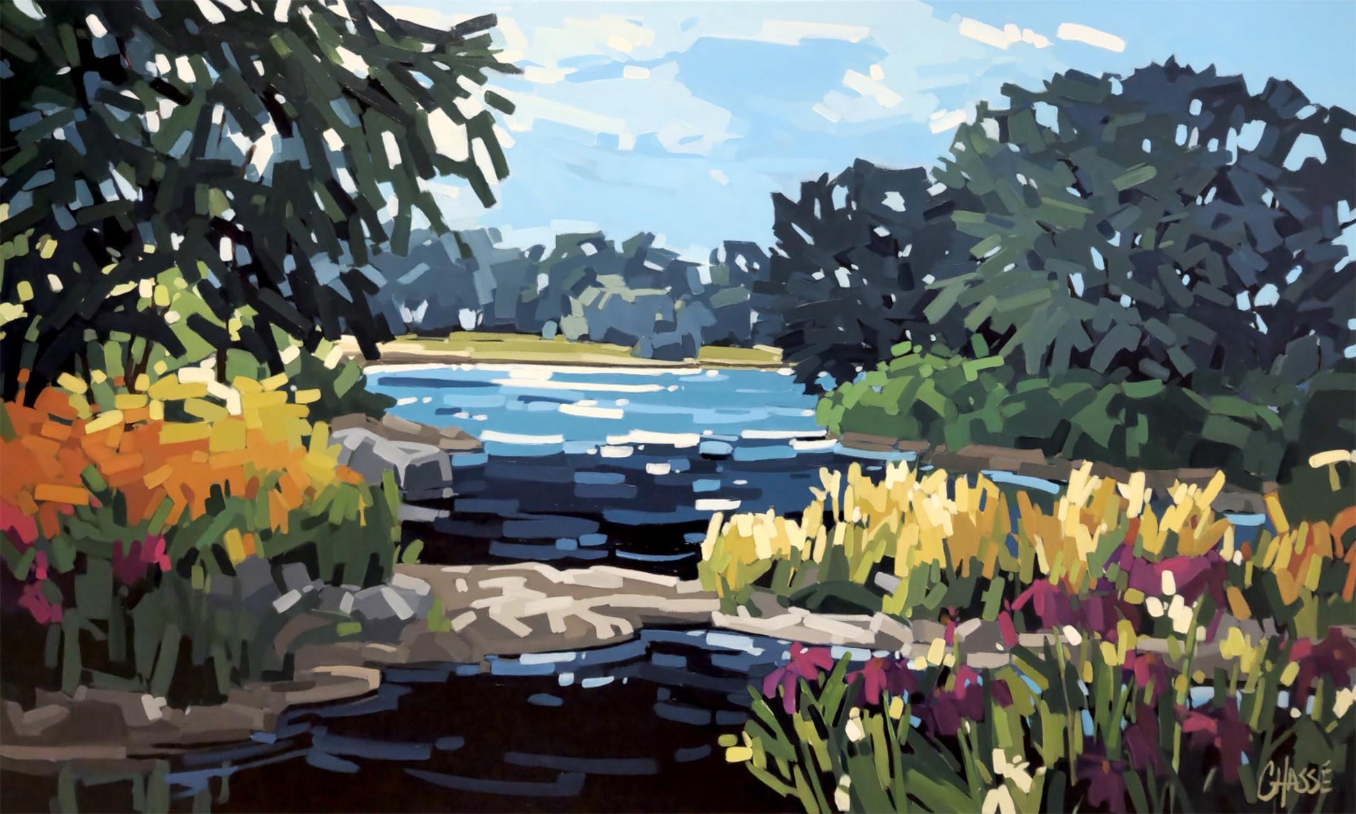 Martine Chassé Oeuvre original - Peinture 36x60 Cueillir le matin