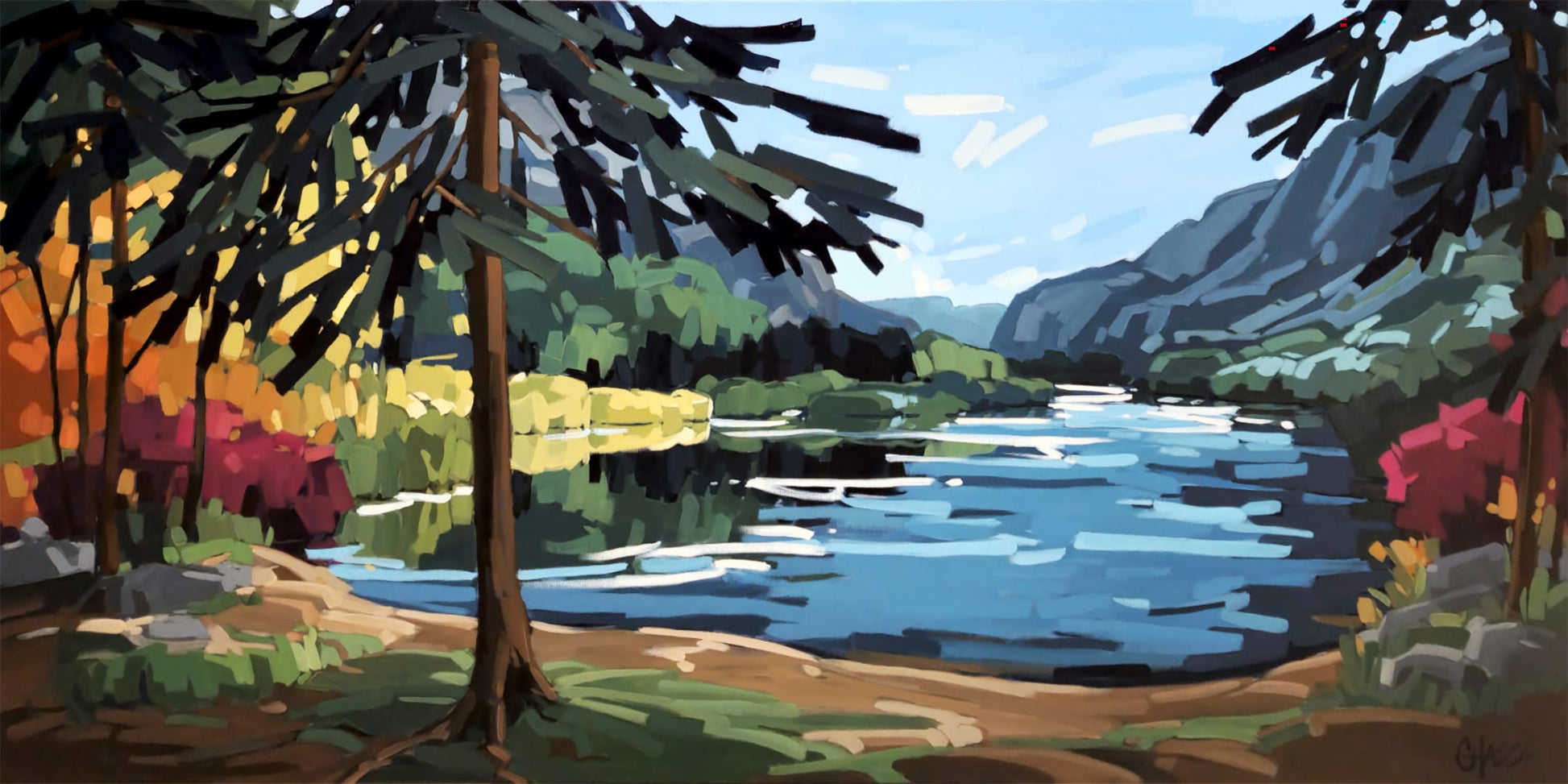 Martine Chassé Oeuvre original - Peinture 30x60 Dans l'écho des calmes reflets