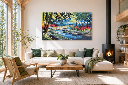 Martine Chassé Oeuvre original - Peinture 36x60 Entre les pierres, le temps s'écoule