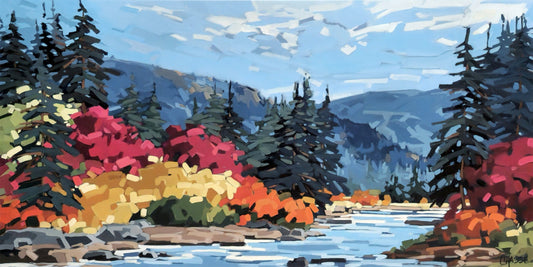 Martine Chassé Oeuvre original - Peinture 30x60 Juste d'air pur et d'eau fraîche