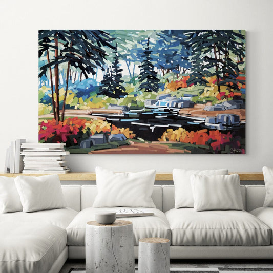 Martine Chassé Oeuvre original - Peinture 36x60 L'étang intérieur