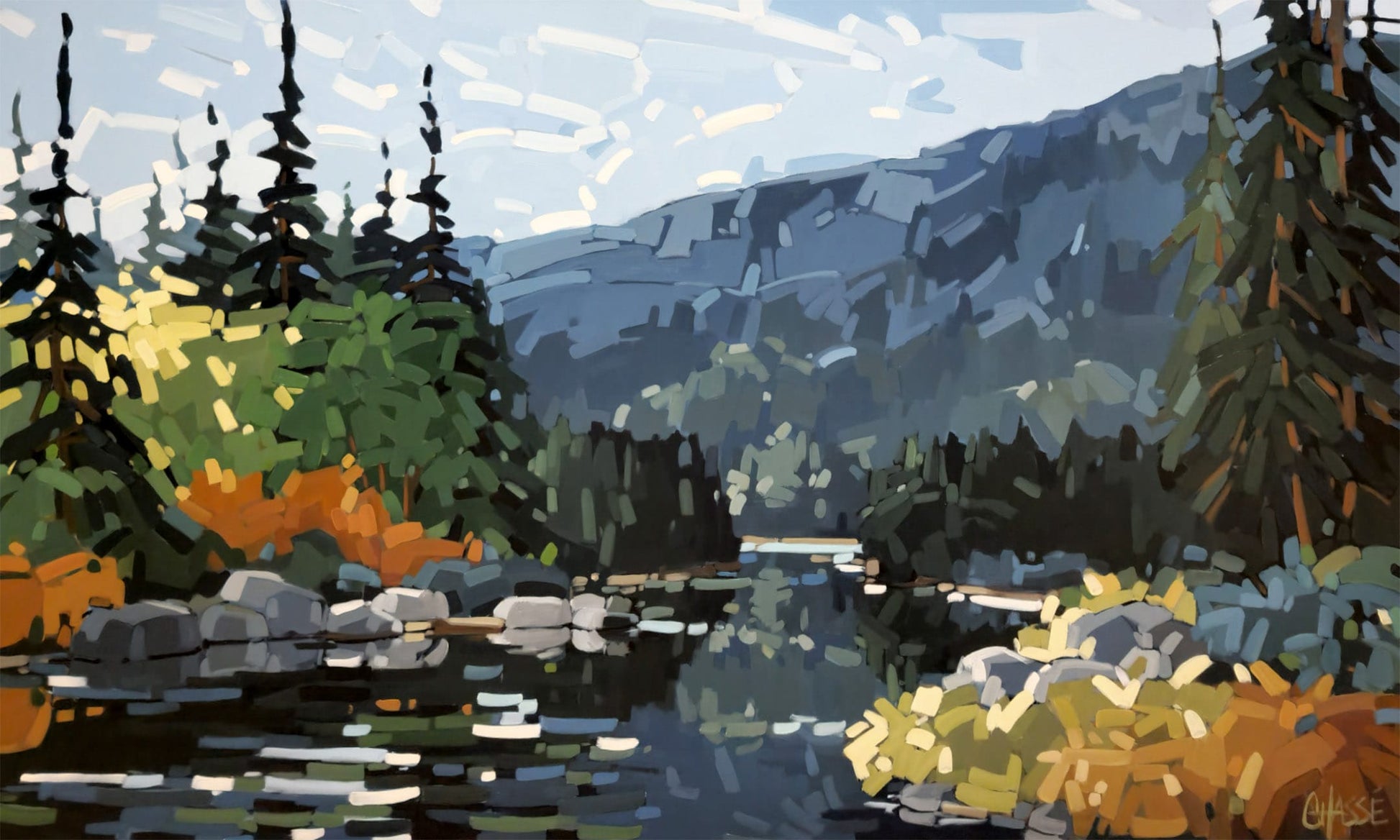 Martine Chassé Oeuvre original - Peinture 36x60 La rivière des grands silences