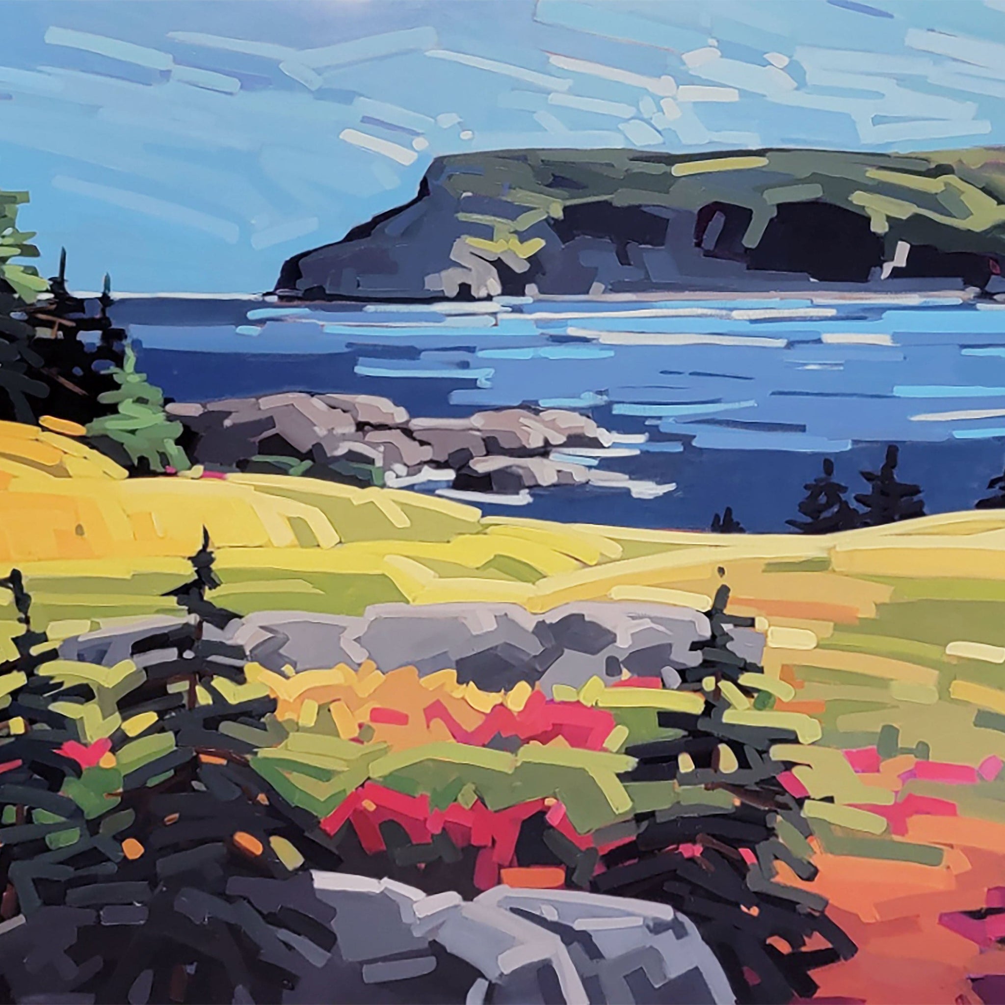 Martine Chassé Oeuvre original - Peinture 40x72 Middle Head Trail 2, Ingonish, Nova Scotia