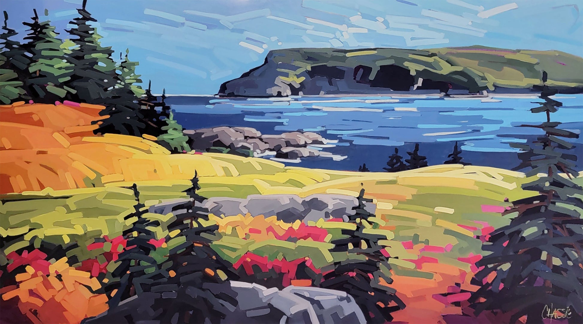 Martine Chassé Oeuvre original - Peinture 40x72 Middle Head Trail 2, Ingonish, Nova Scotia