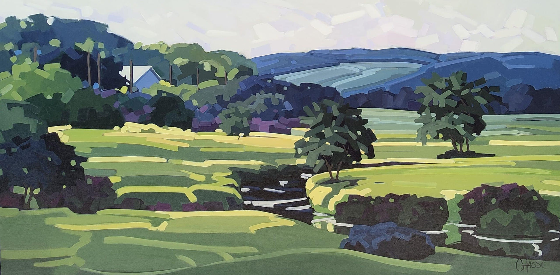 Martine Chassé Oeuvre original - Peinture 30x60 Petit matin dans la vallée