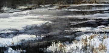 Martine Cloutier Oeuvre original - Peinture 30x60 Champ et rivière