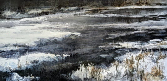 Martine Cloutier Oeuvre original - Peinture 30x60 Champ et rivière