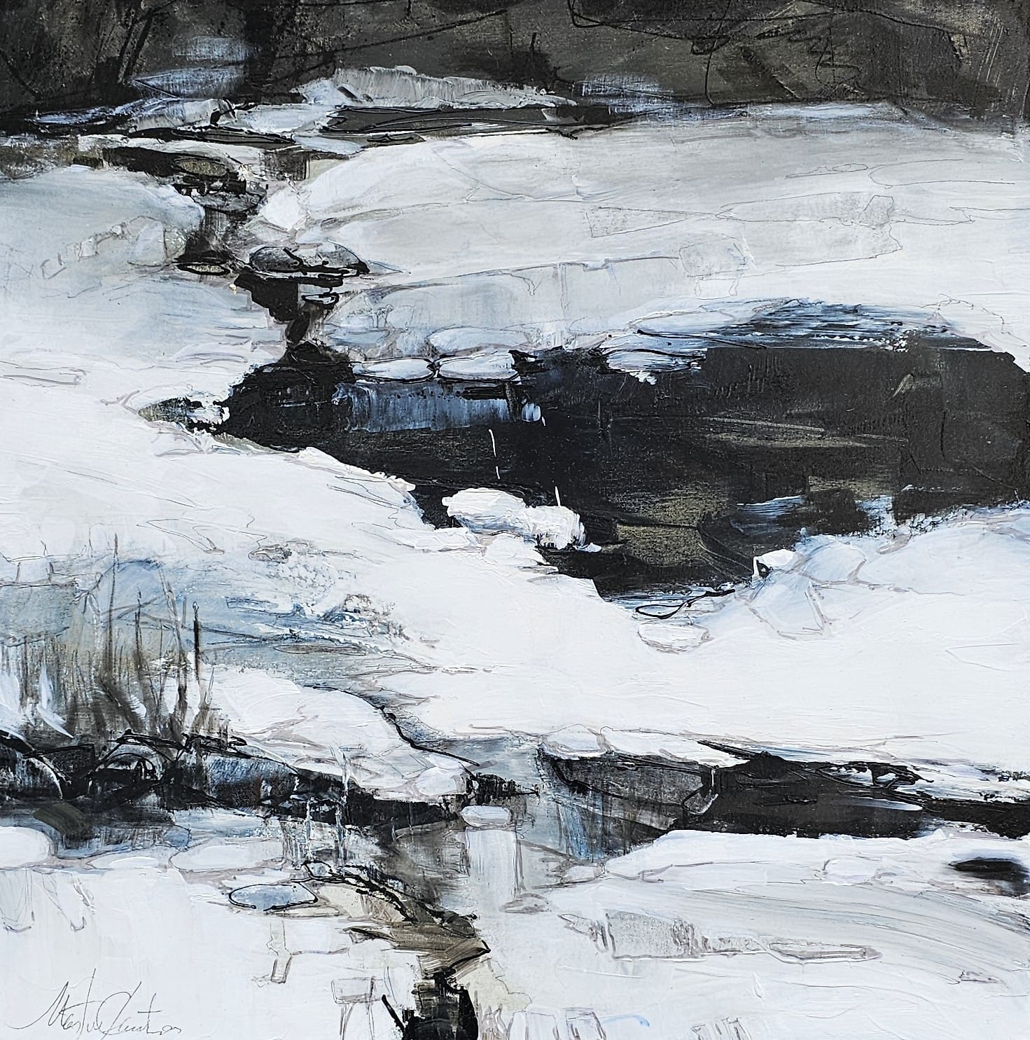 Martine Cloutier Oeuvre original - Peinture 30x30 Histoire De Neige 2