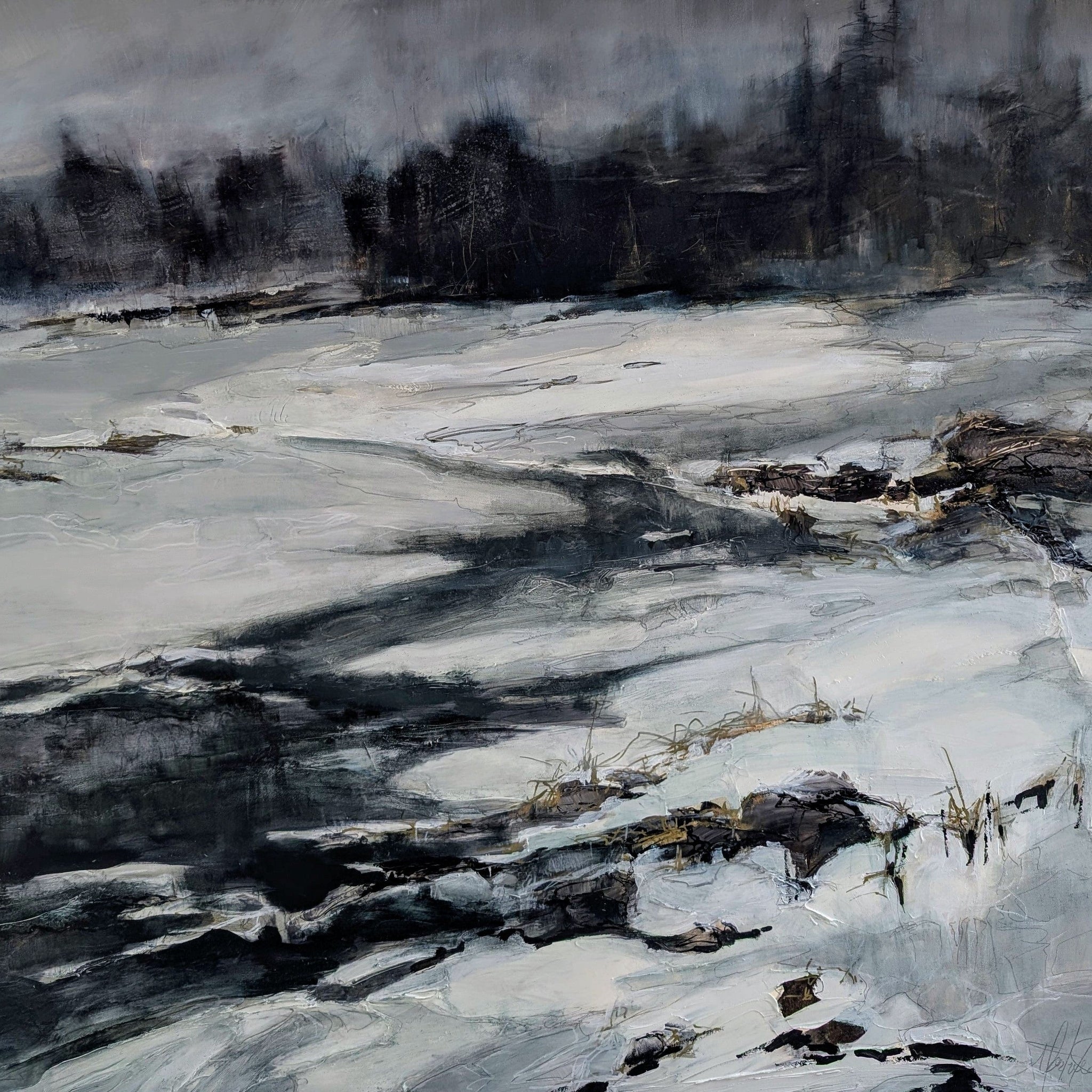 Martine Cloutier Oeuvre original - Peinture 36x40 Murmure hivernal