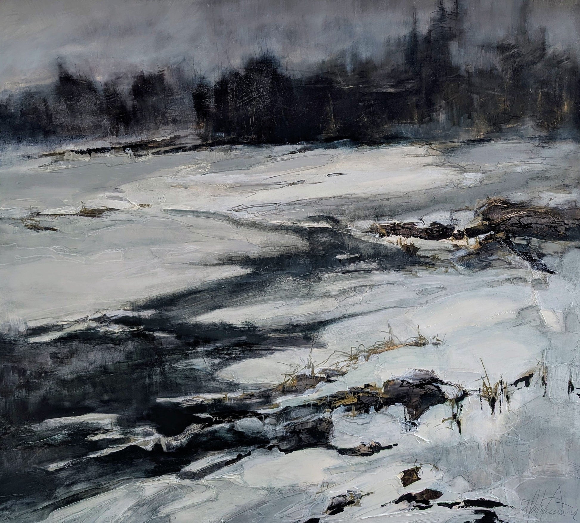 Martine Cloutier Oeuvre original - Peinture 36x40 Murmure hivernal