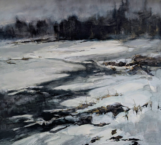 Martine Cloutier Oeuvre original - Peinture 36x40 Murmure hivernal