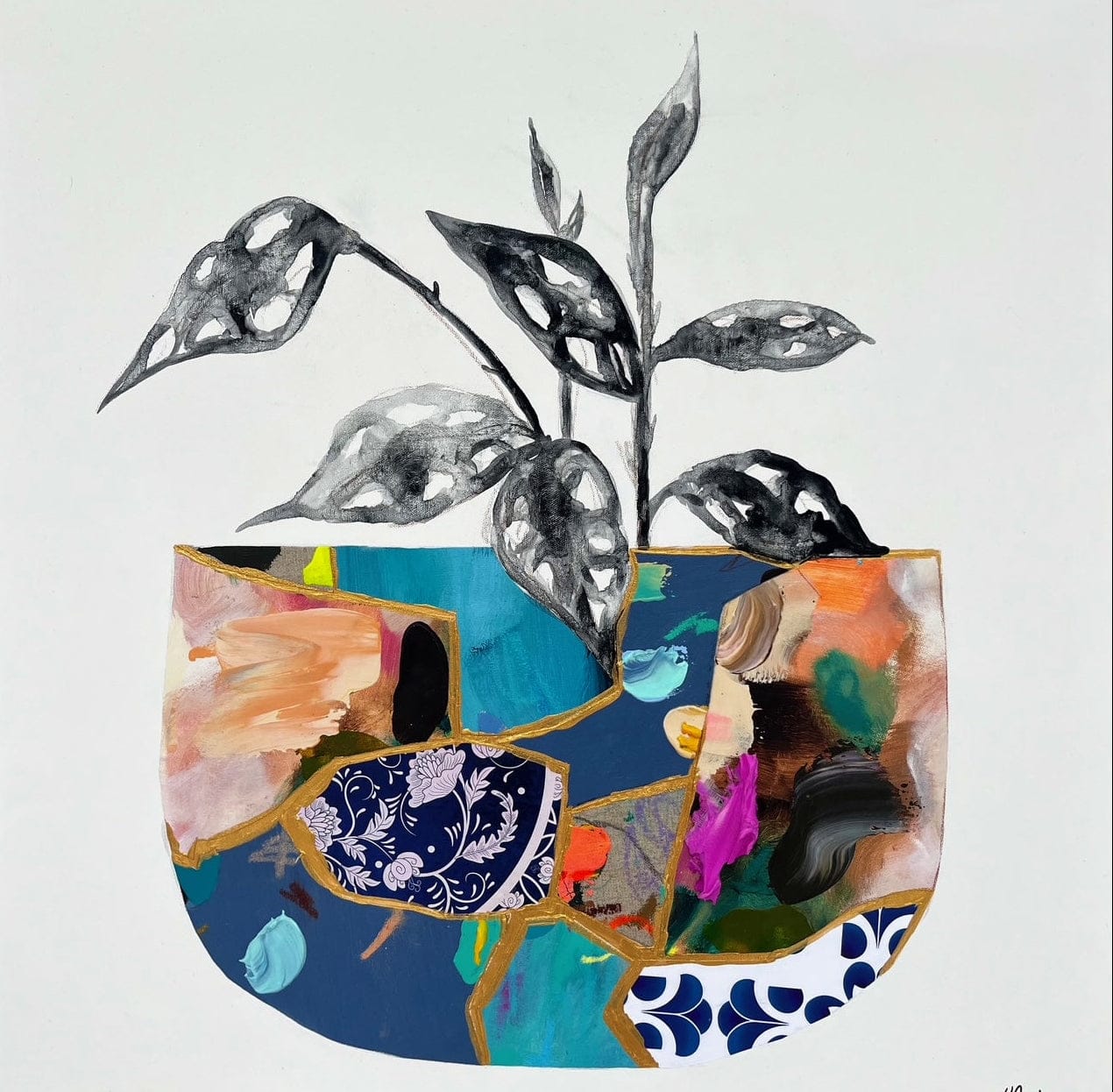 Nabz Oeuvre original - Peinture 24x24 Les pots cassés #24