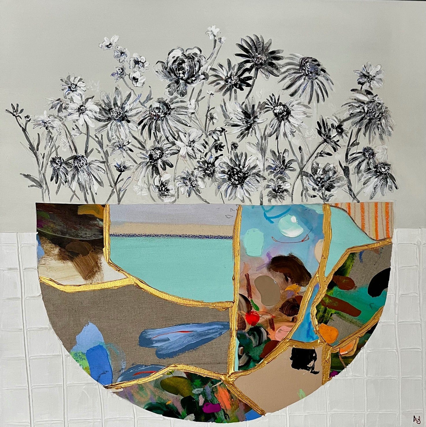 Nabz Oeuvre original - Peinture 30x30 Les pots cassés #27