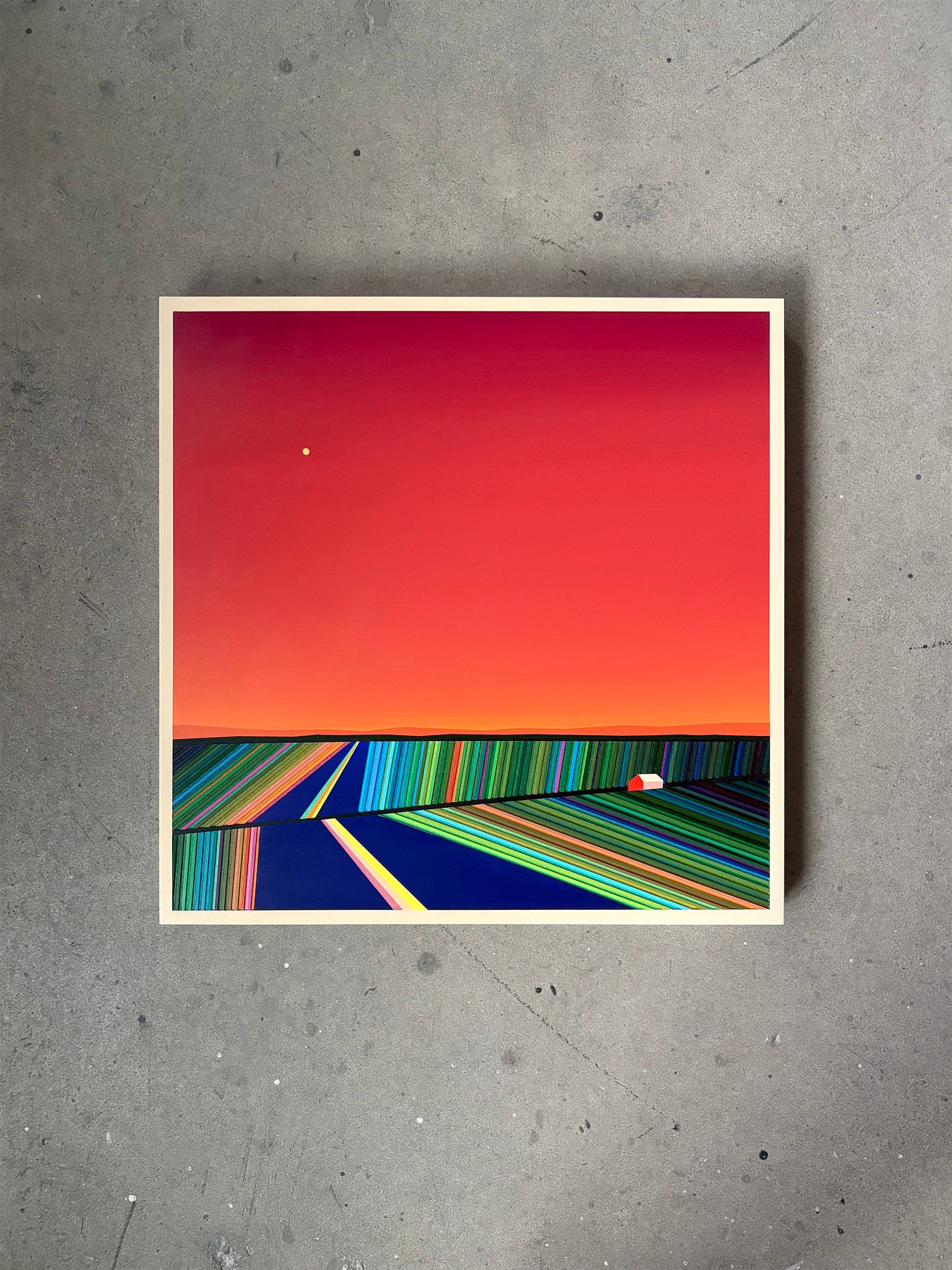 Patrick Déziel Oeuvre original - Peinture 24x24 Sous un ciel orangé