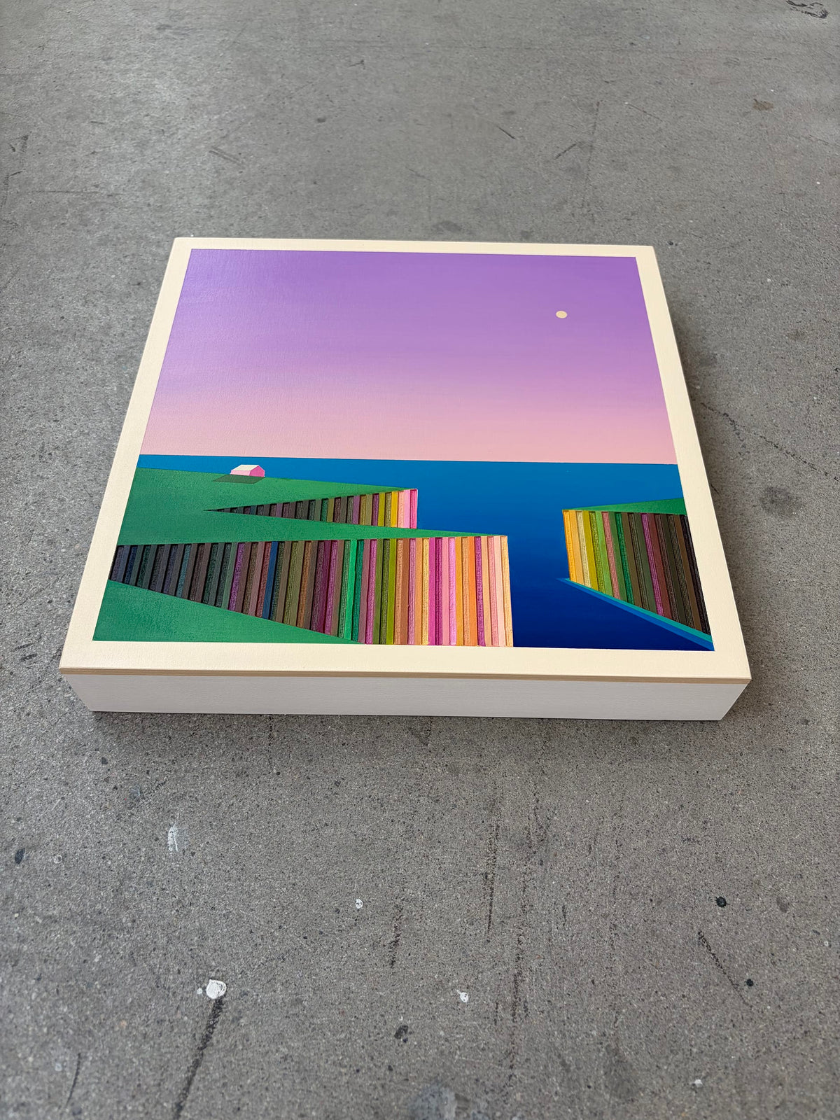 Patrick Déziel Oeuvre original - Techniques mixtes 12x12 Bercé par la mer