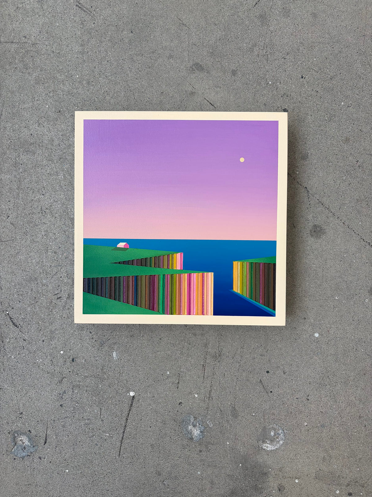 Patrick Déziel Oeuvre original - Techniques mixtes 12x12 Bercé par la mer
