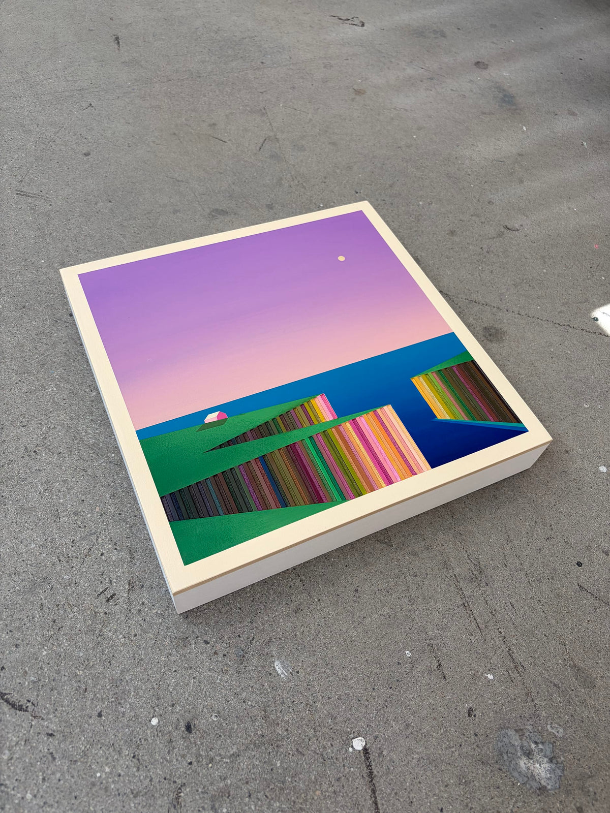 Patrick Déziel Oeuvre original - Techniques mixtes 12x12 Bercé par la mer