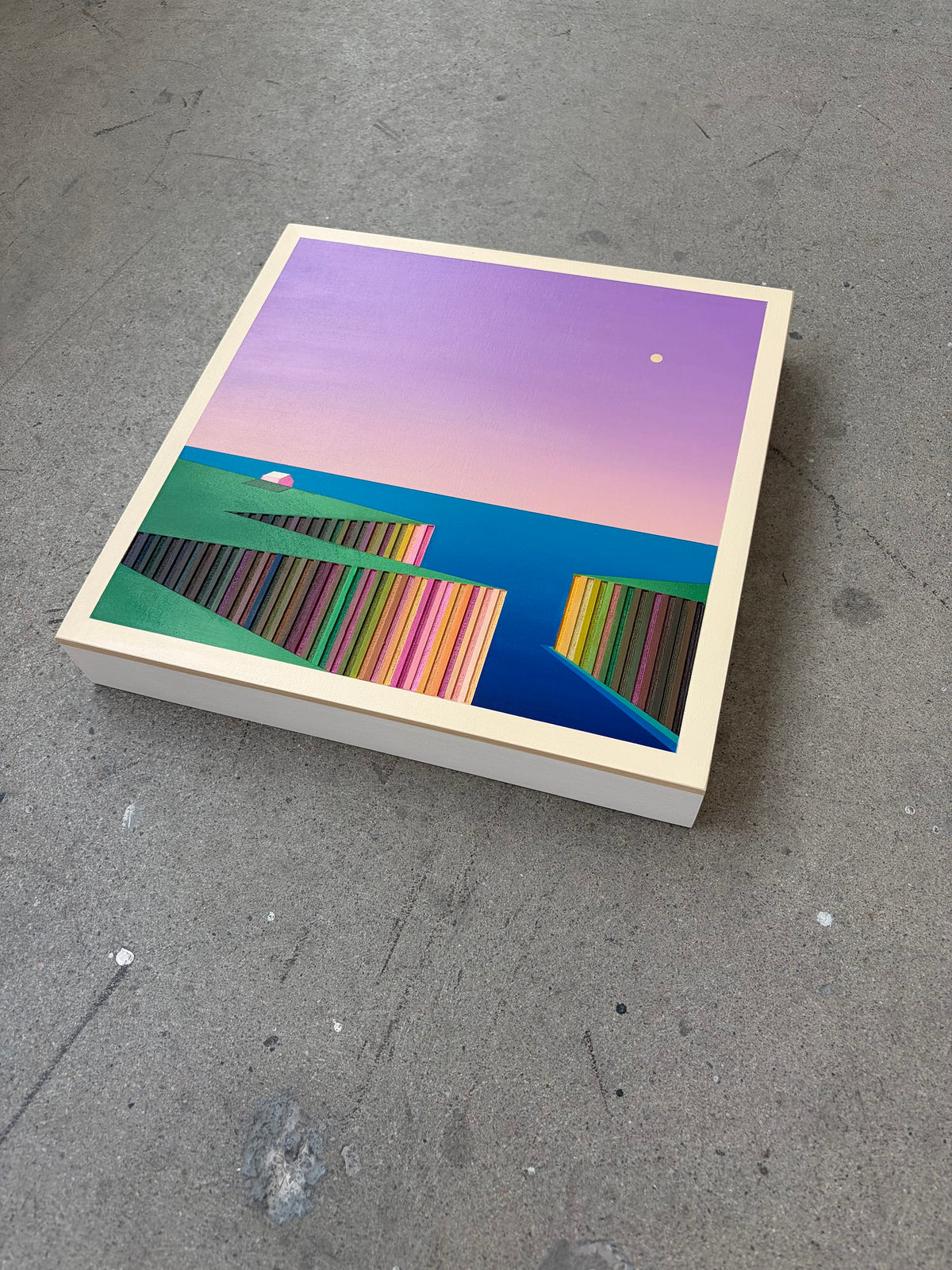 Patrick Déziel Oeuvre original - Techniques mixtes 12x12 Bercé par la mer
