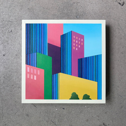 Patrick Déziel Oeuvre original - Techniques mixtes 12x12 Colorful City 1