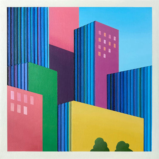 Patrick Déziel Oeuvre original - Techniques mixtes 12x12 Colorful City 1
