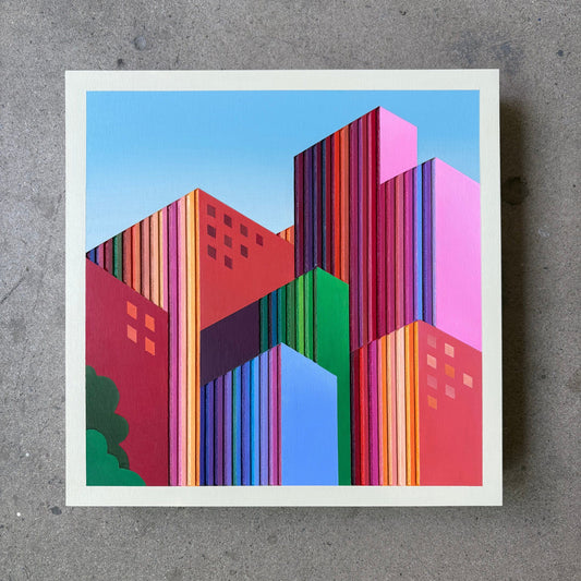 Patrick Déziel Oeuvre original - Techniques mixtes 12x12 Colorful City 2