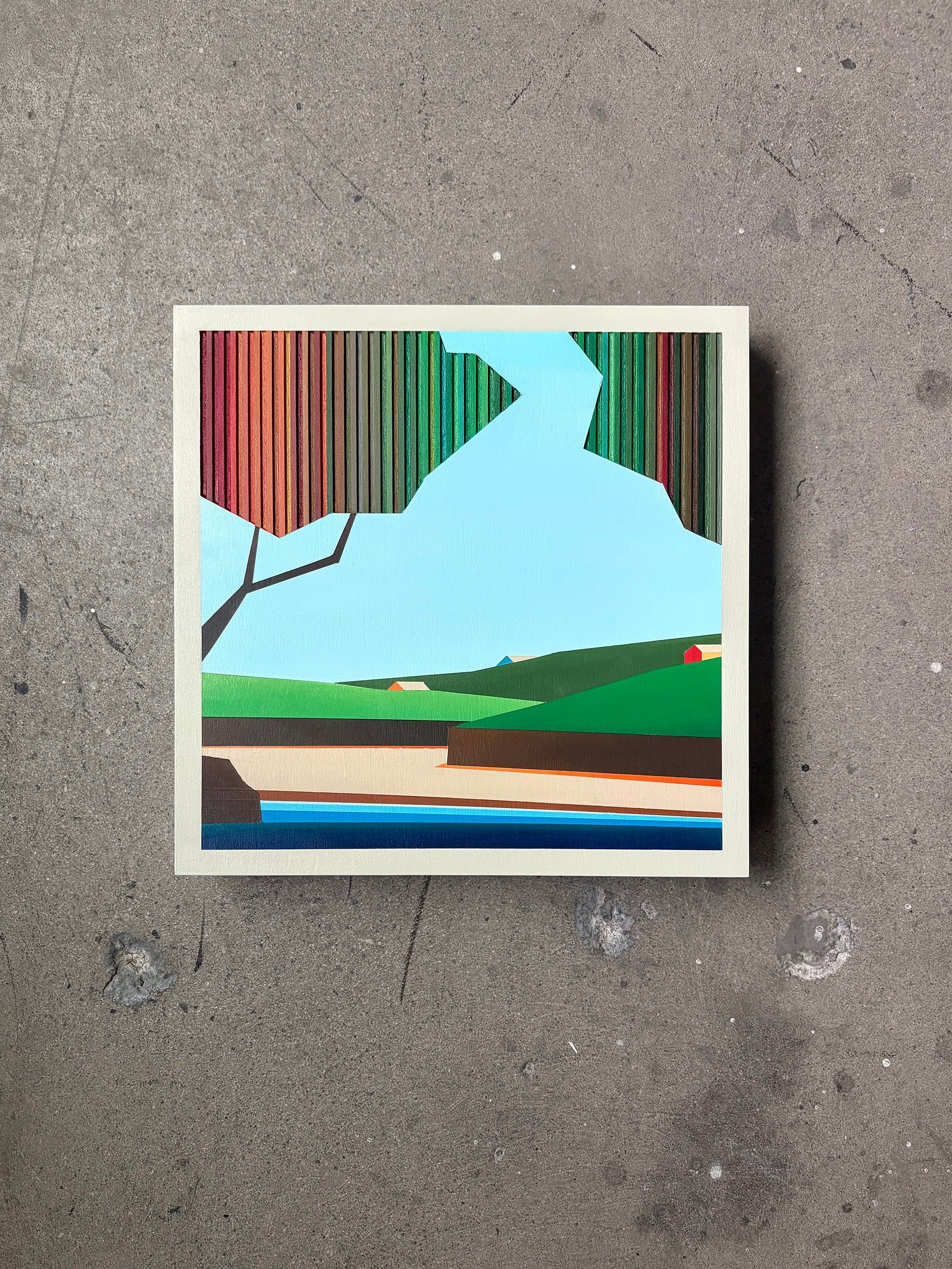 Patrick Déziel Oeuvre original - Techniques mixtes 12x12 Les berges