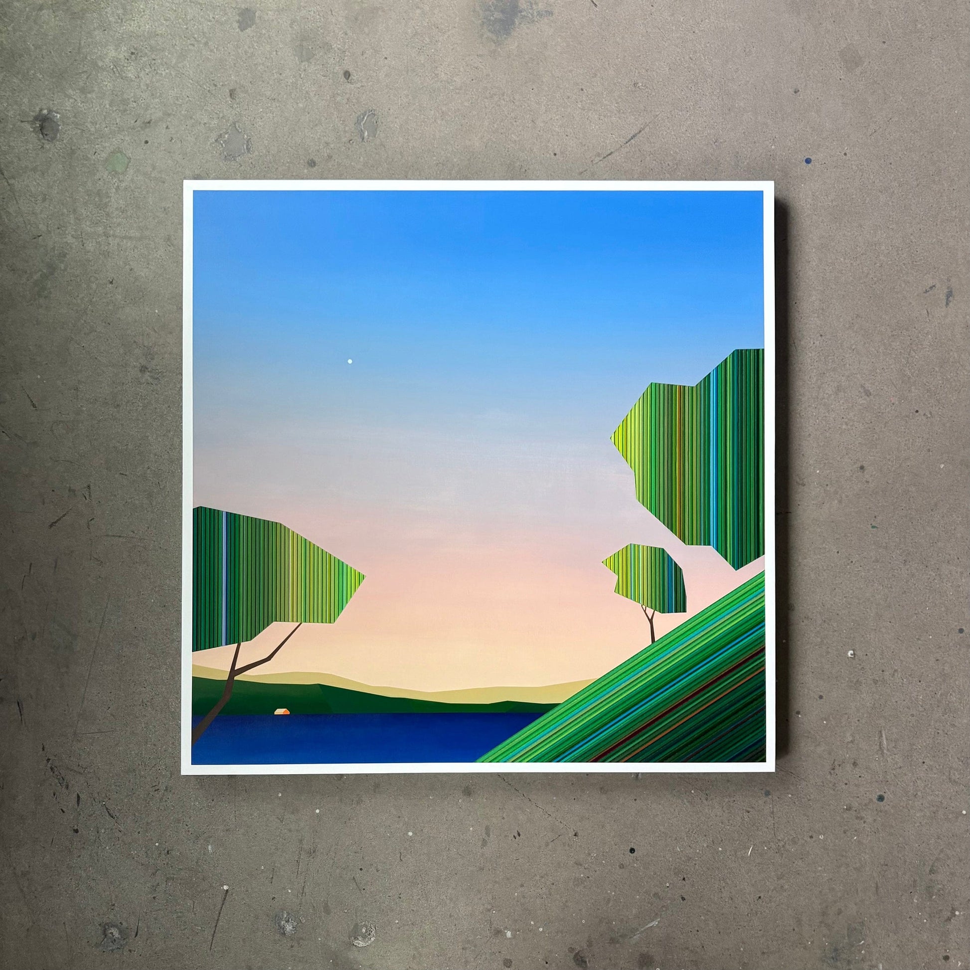 Patrick Déziel Oeuvre original - Techniques mixtes 36x36 Mémoires de vacances