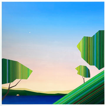 Patrick Déziel Oeuvre original - Techniques mixtes 36x36 Mémoires de vacances