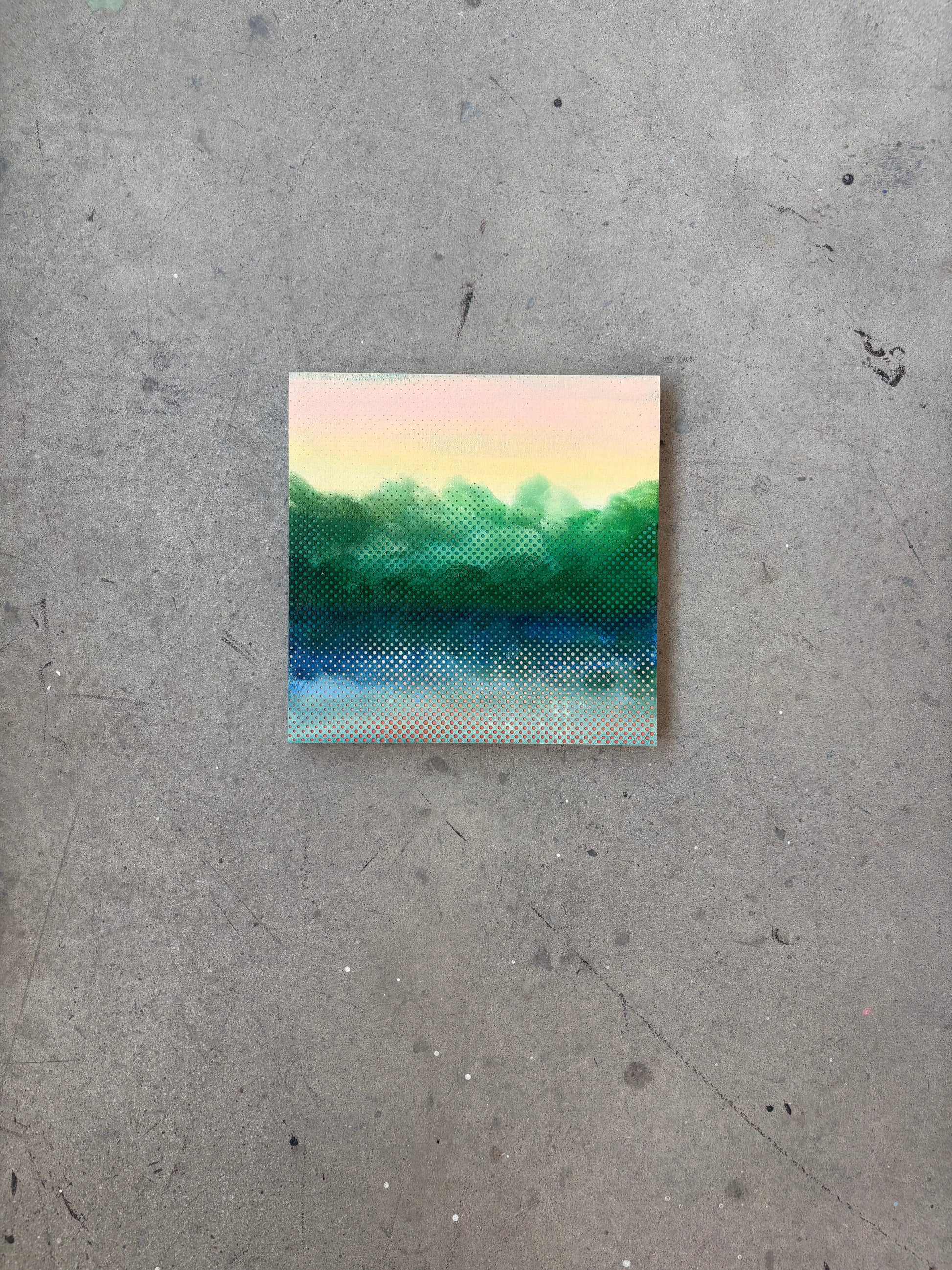 Patrick Déziel Oeuvre original - Techniques mixtes 12x12 Miroir sur l'étang