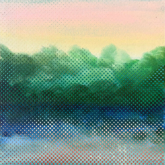 Patrick Déziel Oeuvre original - Techniques mixtes 12x12 Miroir sur l'étang