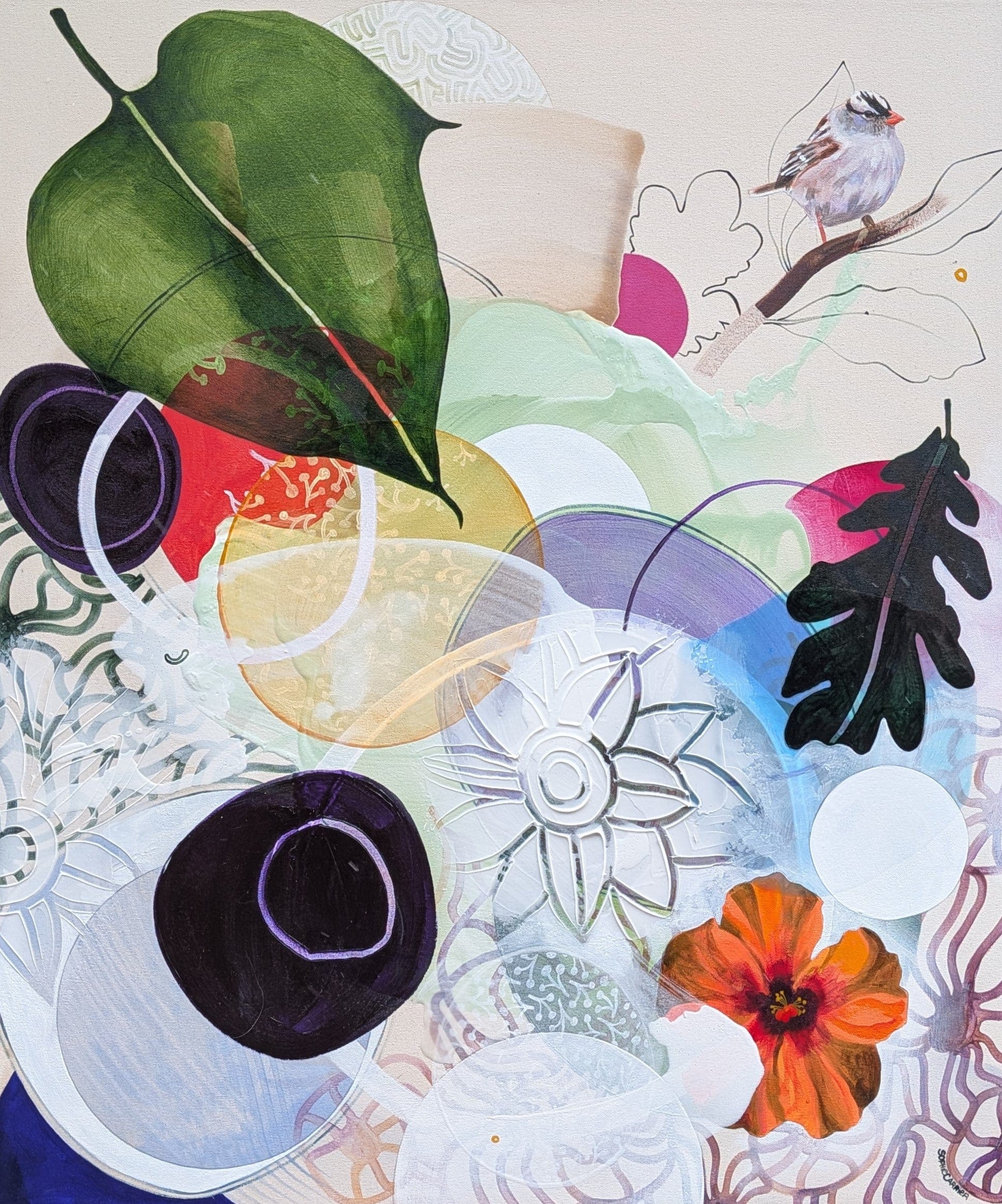 Sophie Carrier Oeuvre original - Peinture 36x30 Hiver heureux