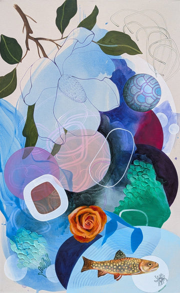 Sophie Carrier Oeuvre original - Peinture 48x30 Poésie aquatique