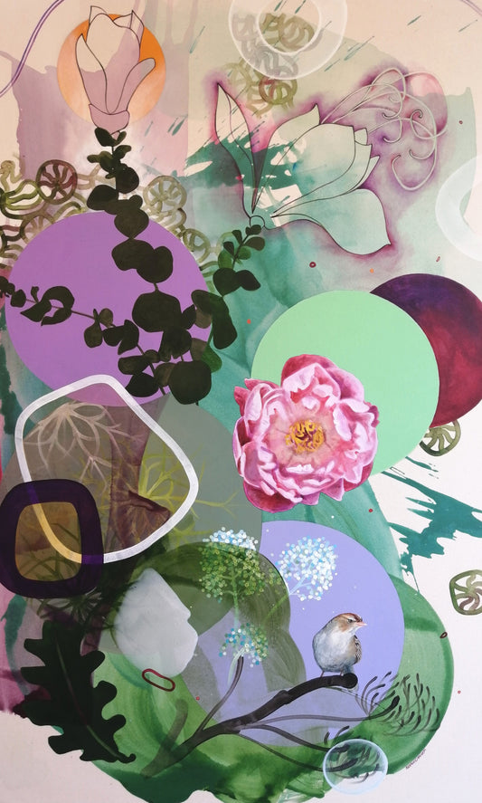 Sophie Carrier Oeuvre original - Peinture 48x30 Symphonie botanique