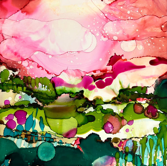 Stéphanie H. Oeuvre original - Peinture 12x12 Au soleil levant