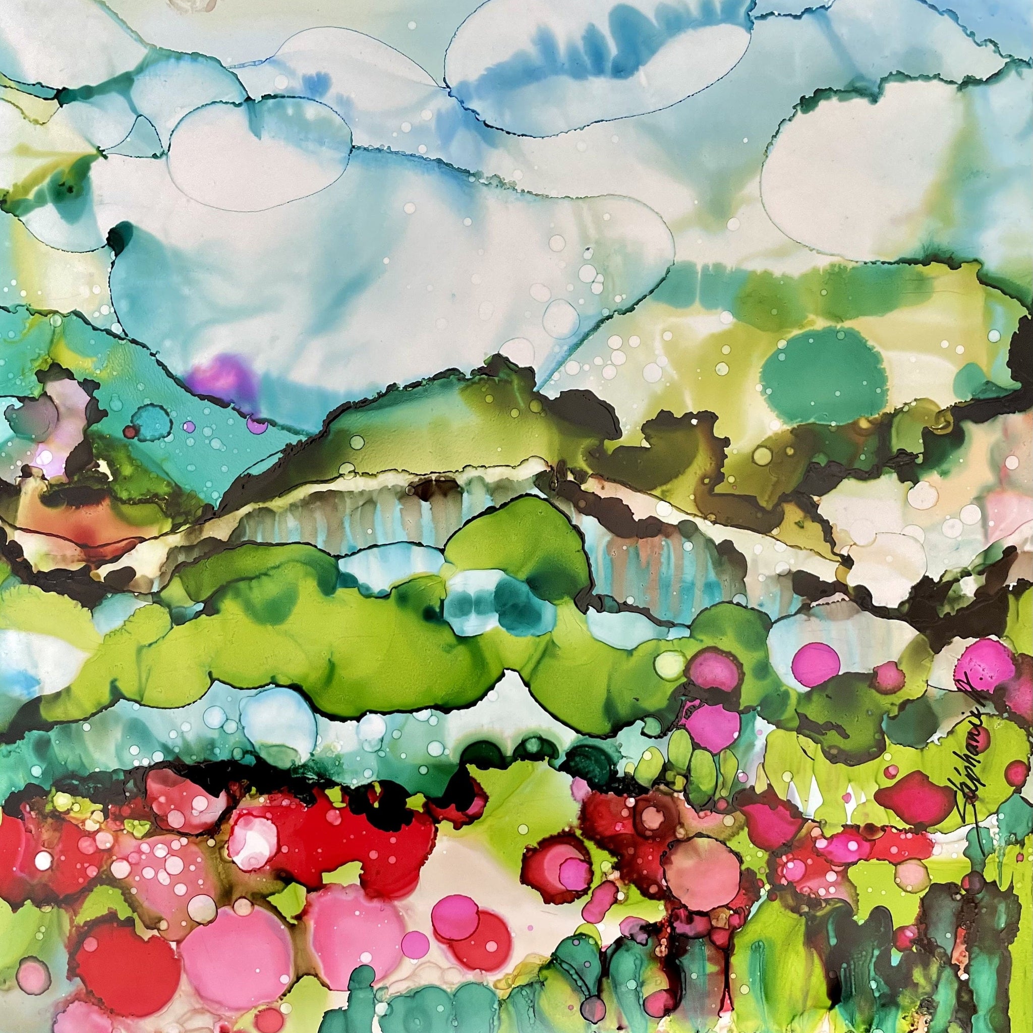 Stéphanie H. Oeuvre original - Peinture 12x12 L'ascension de la montagne