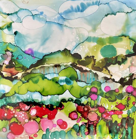 Stéphanie H. Oeuvre original - Peinture 12x12 L'ascension de la montagne