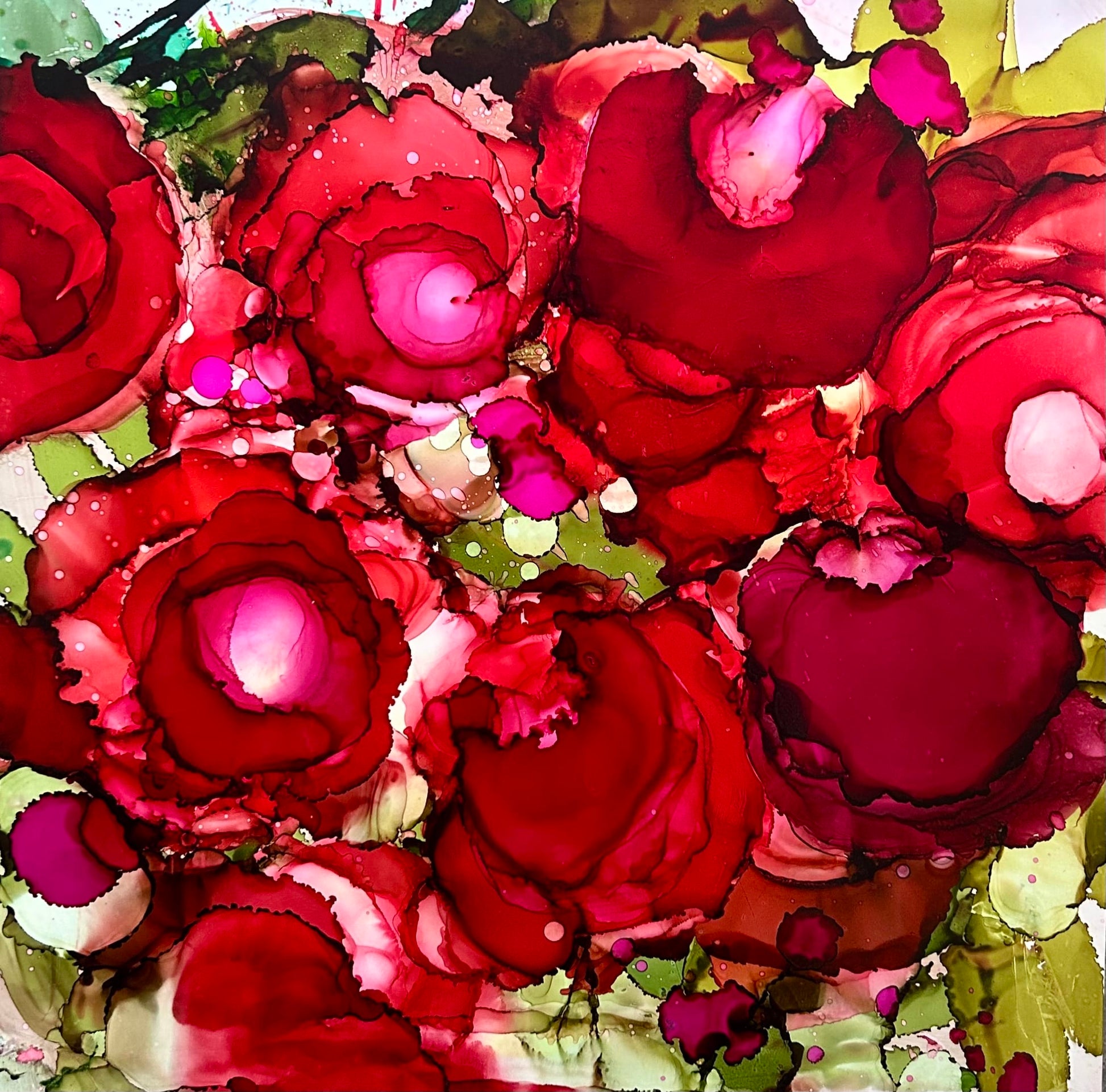 Stéphanie H. Oeuvre original - Techniques mixtes 12x12 Bouquet de roses