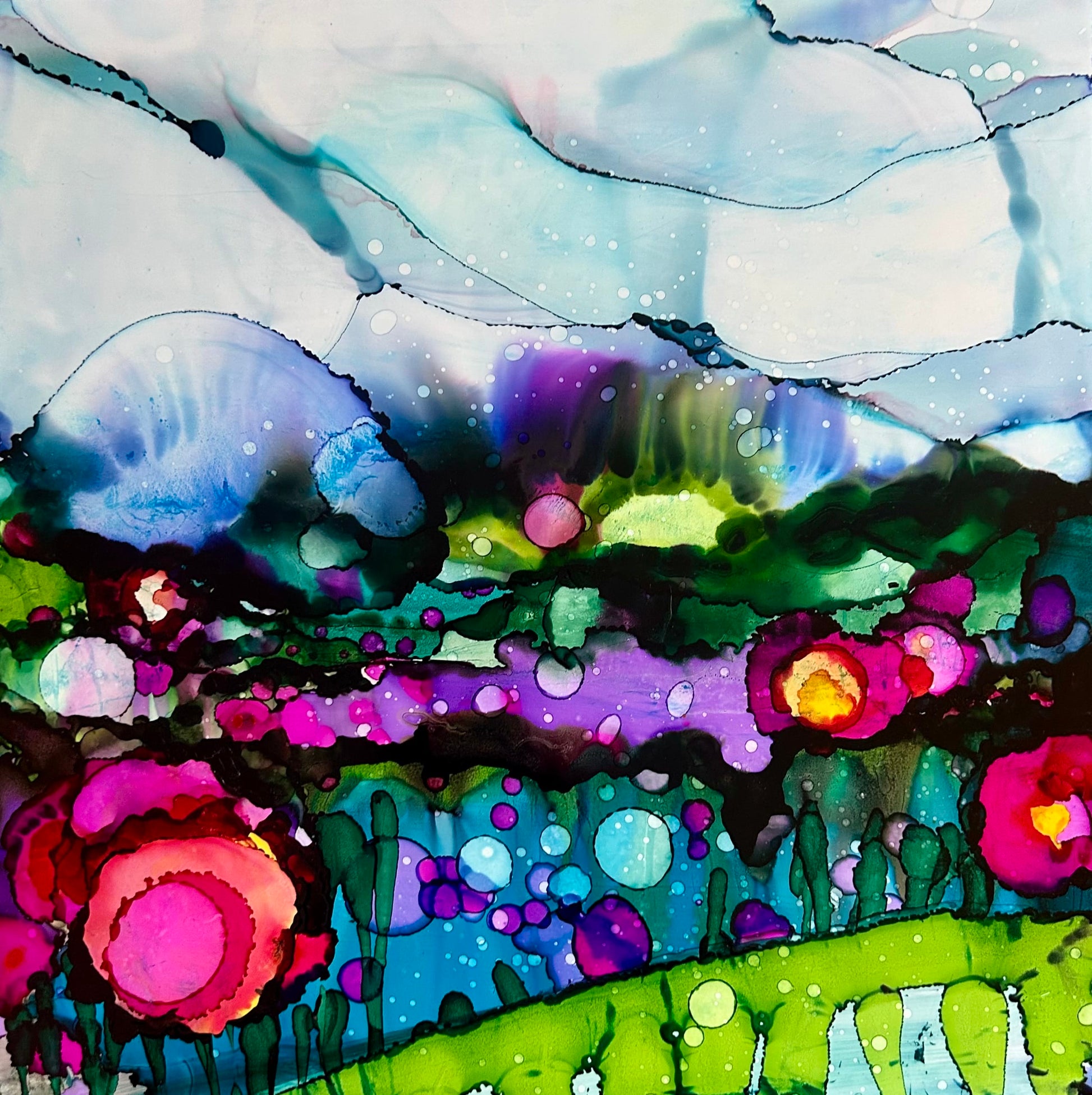 Stéphanie H. Oeuvre original - Techniques mixtes 12x12 Des aurores en plein jour