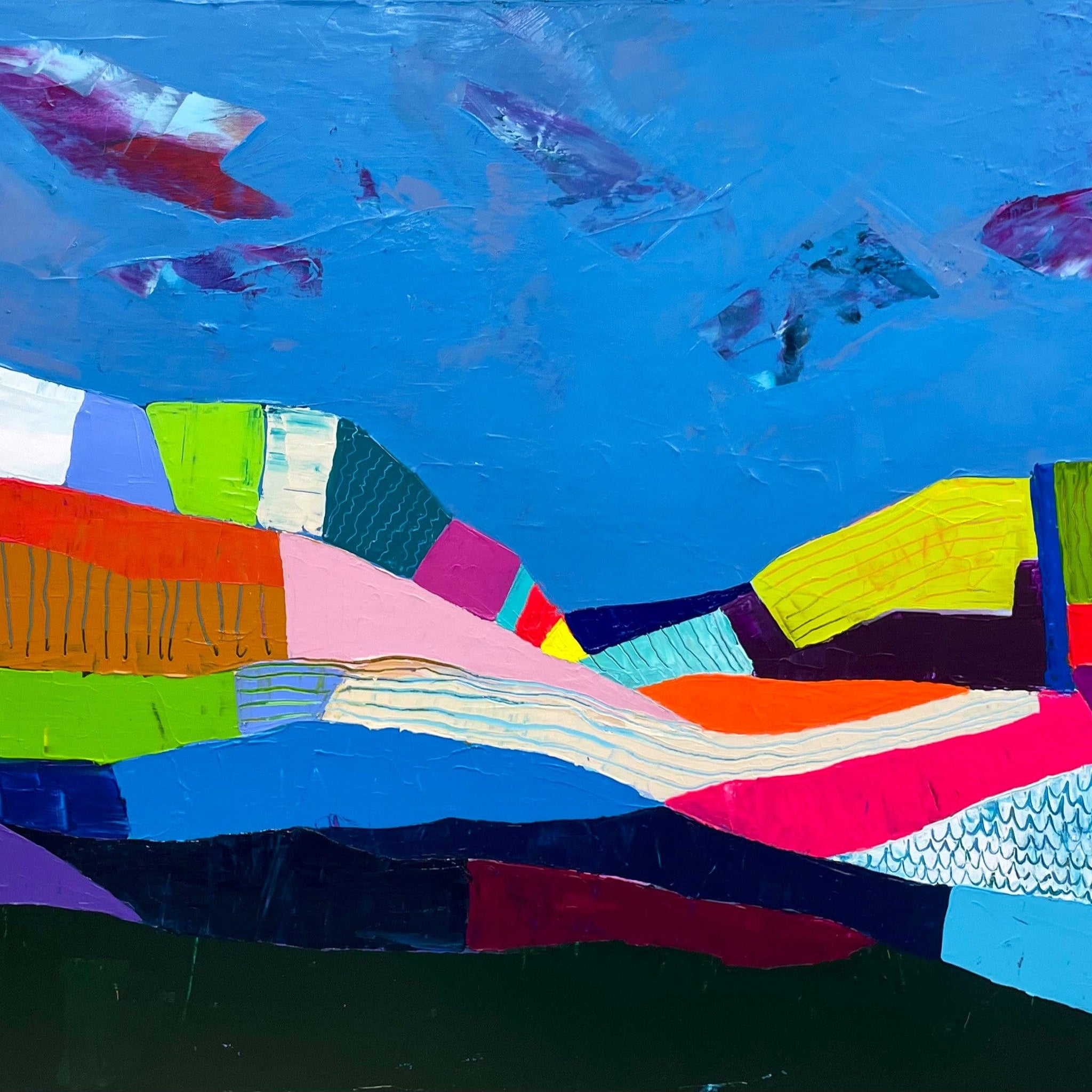 Stéphanie H. Oeuvre original - Techniques mixtes 36x60 La montagne aux sirènes