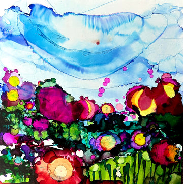 Stéphanie H. Oeuvre original - Techniques mixtes 12x12 Le printemps qui se lève